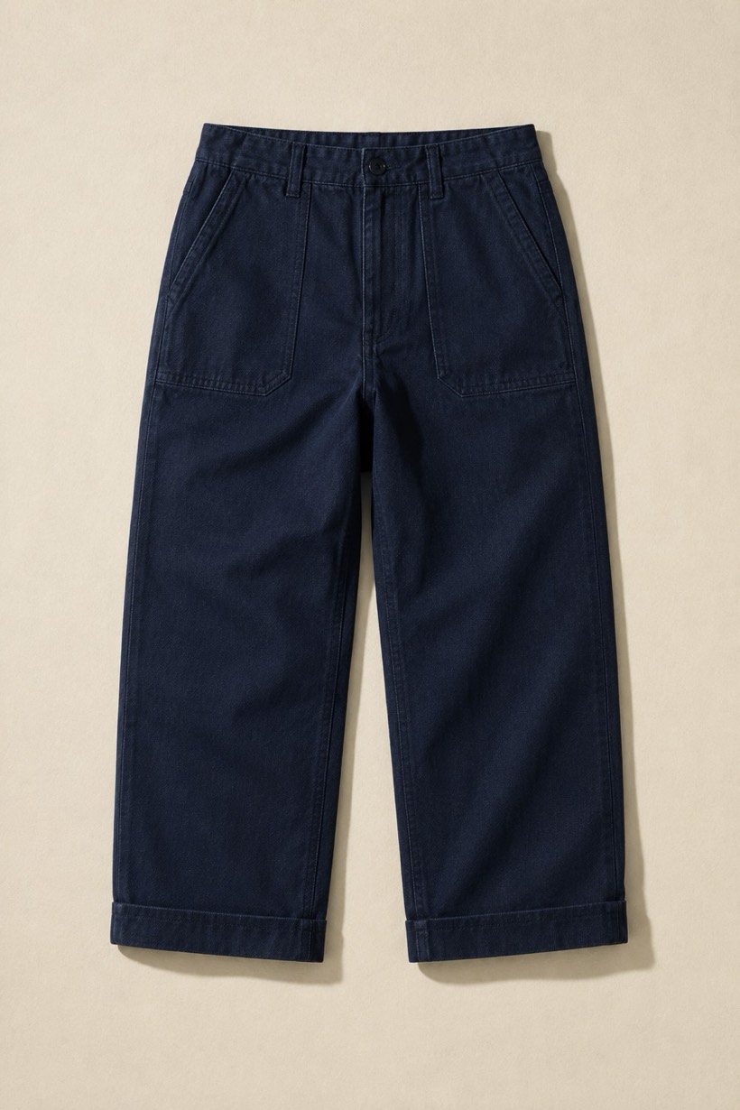 Cropped Work Trouser, 300 g/m² cloth, laid flat