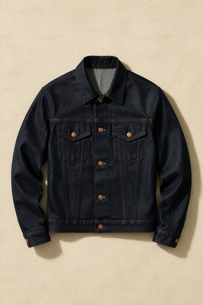 Denim Jacket 12 oz, 407 g/m² cloth, laid flat